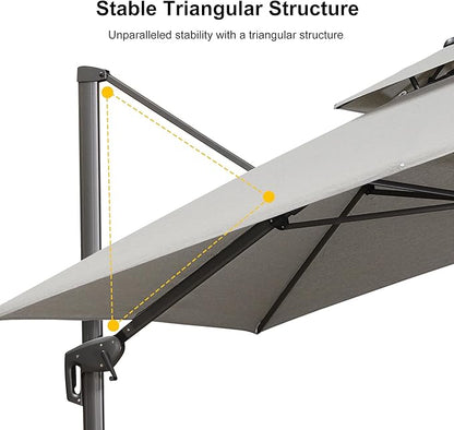 PURPLE LEAF Cantilever Patio Umbrella Outdoor Aluminum Offset Square Umbrella Windproof Heavy Duty Hanging Outside Umbrella for Deck Pool Garden