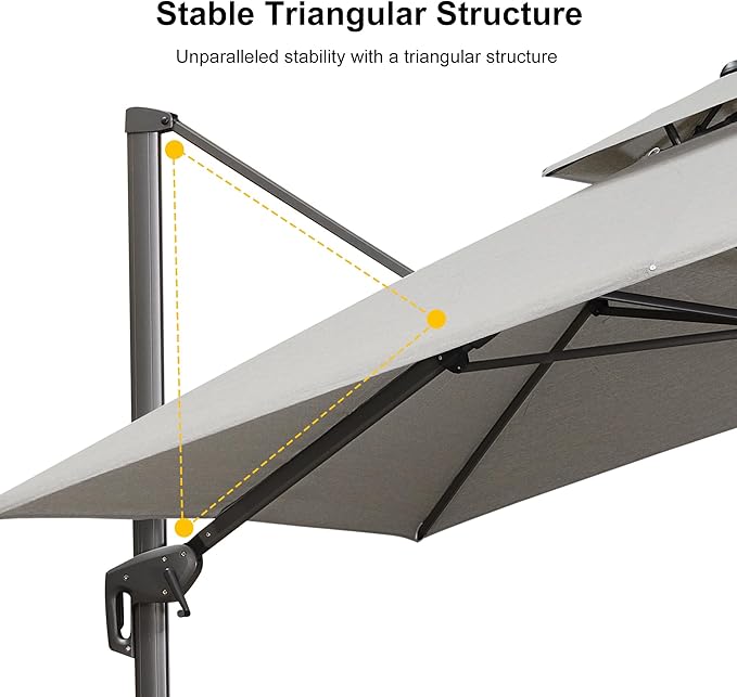 PURPLE LEAF Cantilever Patio Umbrella Outdoor Aluminum Offset Square Umbrella Windproof Heavy Duty Hanging Outside Umbrella for Deck Pool Garden