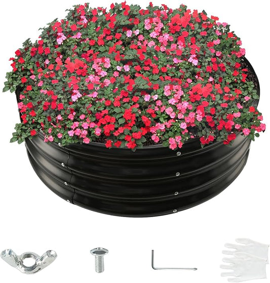 32 Inch Diameter Galvanized Garden Raised Bed/Plant Box/Fire Pit Ring - 0.8mm Thick,12 Inch Tall,Perfect for Planting a Variety of Flowers,Herbs,Vegetables (Black, 32 Dia X 11.5 inches)