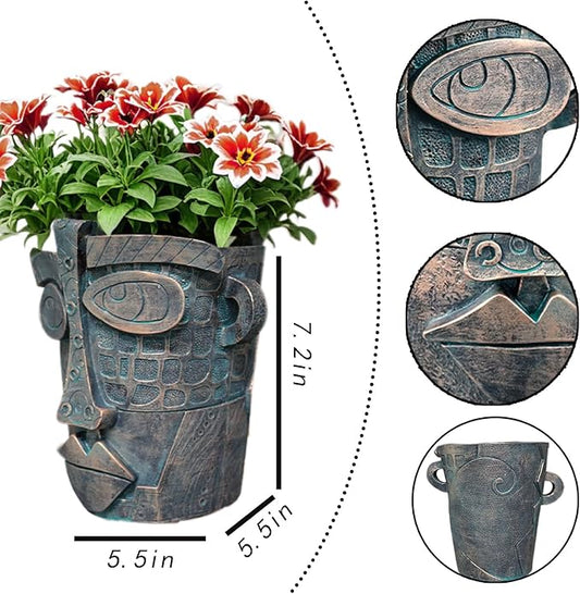 Picasso Abstract Face Planter - 3D Jigsaw Resin Vase with Drainage Hole - Modern Decorative Face Flower Pot for Indoor Plants & Home Décor