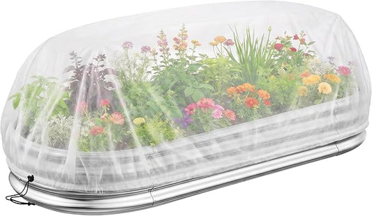 DECOHS Garden Raised Bed Plant Shade Cloth, Non-Woven Raised Bed Sunshade Cover with Drawstring, White Fabric Pest Barrier Screen for 4×2×1FT Garden Beds Vegetable Flower Protection Reduce Sun Burn