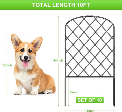 OUSHENG 10 Pack Decorative Garden Fence, Total 10ft(L) x 24in(H) Animal Barrier Border, Rustproof Metal Wire Section Edging Fencing Panel for Outdoor Patio Garden Yard, Arched