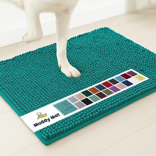 Muddy Mat® | Super Water Absorbent Door Mat Indoor, Microfiber Quick Dry Chenille Entryway Rug, Slip Resistant Front Door Mat, Indoor Mats for Entryway, Machine Washable Pet Rug, Teal 16"x24"