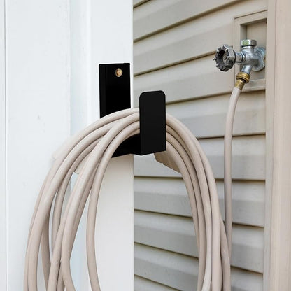 CroBlissful Garden Hose Holder Wall Mount Garden Water Hose Hanger Metal Line Hanger Holds Over 100' Heavy Duty Bracket for Outside Expandable Extension Cords Ropes Holder (Black)