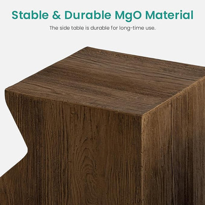 SUNBURY Concrete Side Table Set of 2, Outdoor Side Table Combine for Patio, Outdoor Accent Table Patio End Table in Woodgrain, Ceramic for Garden, Porch, Rectangular, Light Brown