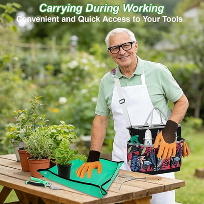 Gardening Tools Set, 22Pcs Heavy Duty Gardening Gifts for Women&Mom, Stainless Steel Garden Tool Kit with Shoulder Organizer Handbag Repotting Mat, Ideal Gifts for Gardener
