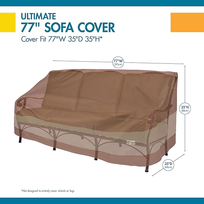 Duckcovers Ultimate Waterproof Patio Sofa Cover, Outdoor Couch Cover with All Weather Protection, Patio Furniture Covers with Attachment Strap, 77"W x 35"D x 35"H, Outdoor Sofa Cover