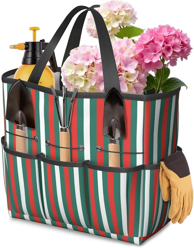 Classic Checkered Garden Tool Bag - Waterproof Garden Tote with 8 Pockets, Large Storage Home Organizer Gardening Tool Oxford Bag for Garden Tools Kits Holder, Gardening Gift for Women & Men