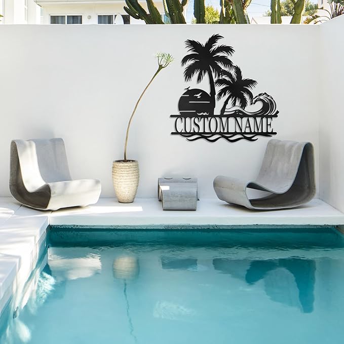 Personalized Beach Metal Signs - Custom Palm Trees, Family Name, Cabin Signs - Beach House, Coastal Decor