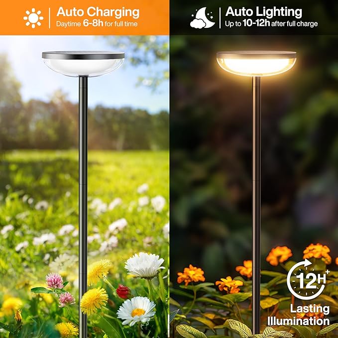 Solar Pathway Lights Outdoor, 6 Pack 27'' Tall Solar Garden Lights Outdoor Waterproof Bright Up to 12 Hrs, Round Garden Light for Yard Flower Bed Patio Path Walkway Driveway Outside Decor