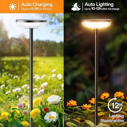 Solar Pathway Lights Outdoor, 6 Pack 27'' Tall Solar Garden Lights Outdoor Waterproof Bright Up to 12 Hrs, Round Garden Light for Yard Flower Bed Patio Path Walkway Driveway Outside Decor