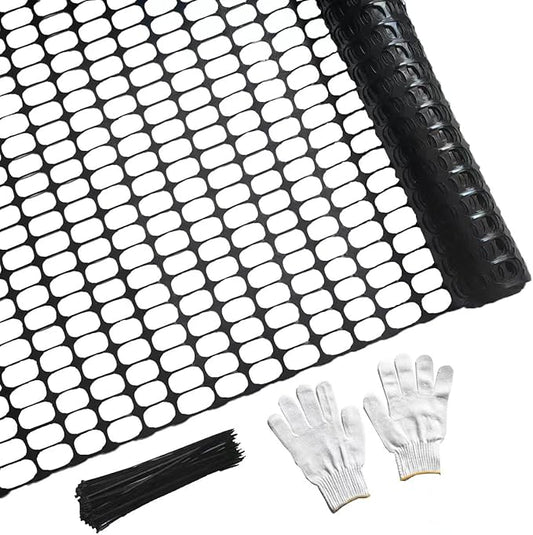 PotatoLife Plastic Mesh Fence Safety Fence, Extra Strength 4'x100' Roll with 100 Zip Ties, Resuable Temporary Netting for Garden Fencing, Construction, Snow Fencing, Animal Barrier, Poultry, Deer, Dog
