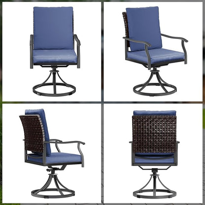 LEVELEVE 5 Piece Outdoor Patio Dining Set with 4 Swivel Dining Chairs & 1 Large Round Dining Table,Bistro Furniture Set for Lawn, Garden, Deck, Backyard and Porch