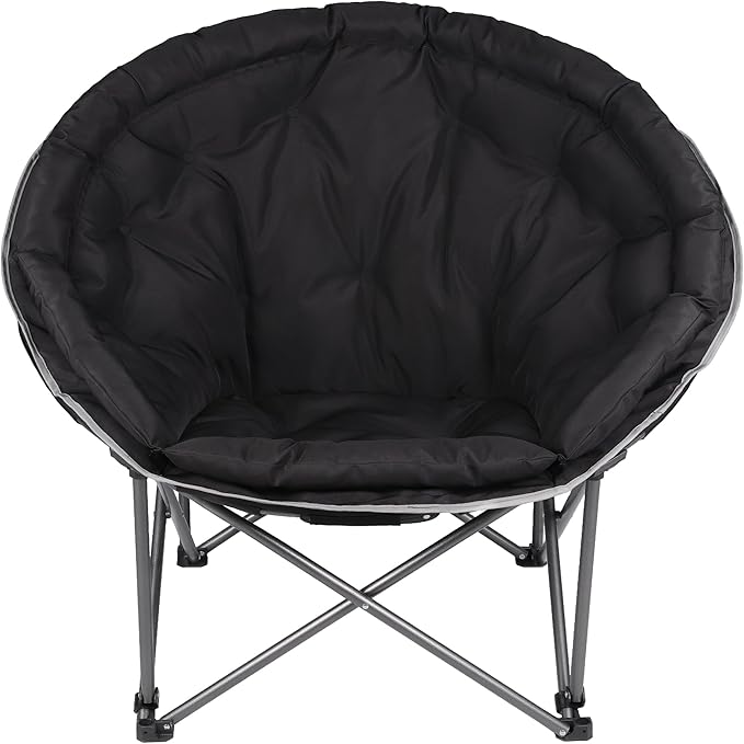 Oversized XXL Folding Round Camping Chair,Super Comfy Padded Moon Camp Chairs,Heavy Duty Supports 400 Lbs Outdoor Lawn Chairs for Adults,Perfect for Indoor,Family Camping,Picnics and Garden,Black