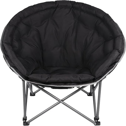 Oversized XXL Folding Round Camping Chair,Super Comfy Padded Moon Camp Chairs,Heavy Duty Supports 400 Lbs Outdoor Lawn Chairs for Adults,Perfect for Indoor,Family Camping,Picnics and Garden,Black