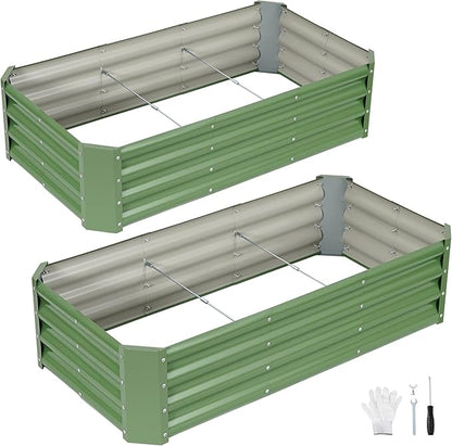 INNO STAGE 2 Pcs 4×2×1ft Galvanized Raised Garden Bed Kit, Galvanized Planter Raised Garden Boxes Outdoor, Large Metal Raised Garden Beds for Vegetables, Flowers, Herbs, OliveGreen