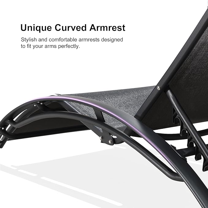 PURPLE LEAF Patio Chaise Lounge Set of 3 Outdoor Lounge Chair Beach Pool Sunbathing Lawn Lounger Recliner Chiar Outside Tanning Chairs with Arm for All Weather, Side Table Included, Black