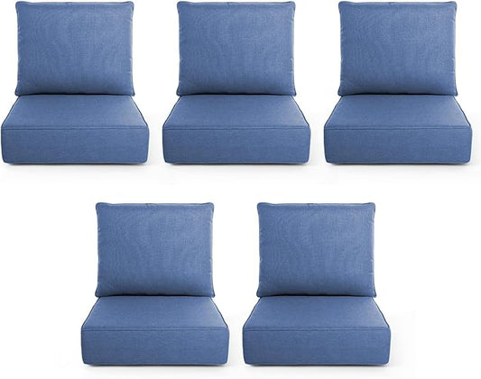 Outdoor Chair Cushions, 6 Inch Thick Patio Seat & Back Cushions Set with Removable Cover, Waterproof Patio Cushions for Outdoor Furniture, 22 x 24 Inch, Navy Blue 5-Set