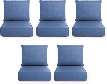 Outdoor Chair Cushions, 6 Inch Thick Patio Seat & Back Cushions Set with Removable Cover, Waterproof Patio Cushions for Outdoor Furniture, 24 x 24 Inch, Navy Blue 5-Set