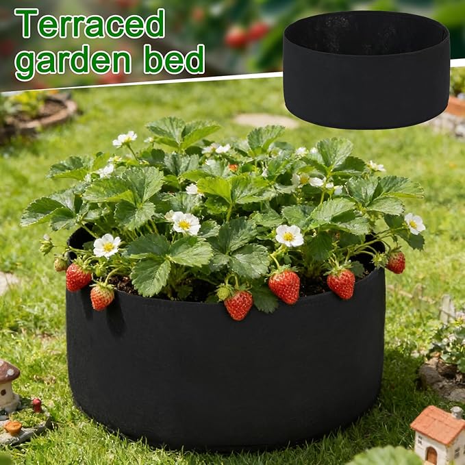 2 PCS 4 Tiered Black Fabric Strawberry Planter 36 28 20 11 inch Strawberry Tower Planter Stackable Planters Strawberry Grow Kit