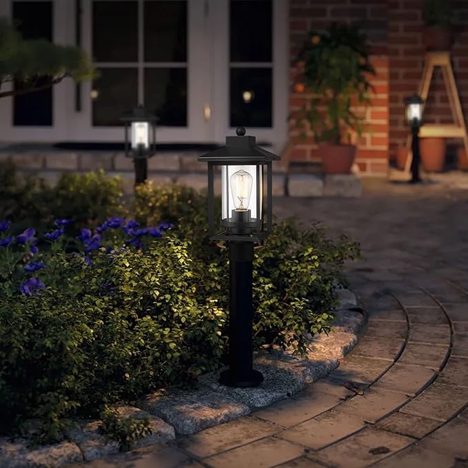 Outdoor Post Light, Exterior Post Lantern Lamps, Pathway Post Lighting Fixture, Post Lights Fixture in Black Finish with Clear Glass Shade for Garden, Backyard, Patio, Lawn, Driveway