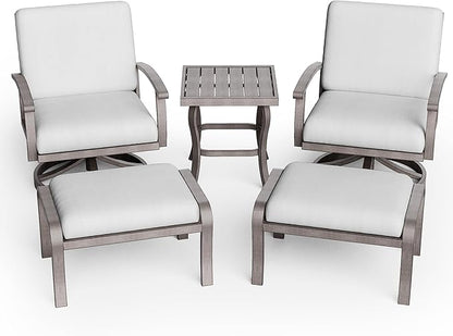 HAPPATIO 5 Piece Aluminum Outdoor Patio Furniture Set, Swivel Rocker Patio Chairs with Ottomans and Side Table, Balcony Furniture, Patio Conversation Set for Porch Garden (Gray)