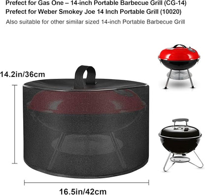 Grill Cover Compatible with Gas One CG-14 14-inch Portable Barbecue Grill, Waterproof Dust-Proof Barbecue Grill Cover for 14in Grill, Heavy-Duty Charcoal BBQ Grill Cover with Handle