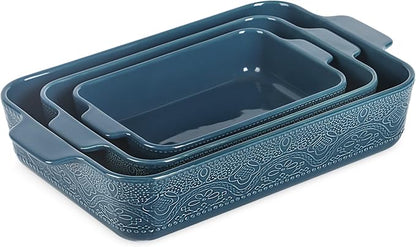 Ceramic Baking Dish Set of 3, Casserole Dishes for Oven, Ideal for Baking, Stewing, Roasting, and Holiday Feasts. The Gift for Mother's Day, Thanksgiving, Christmas, or Housewarming