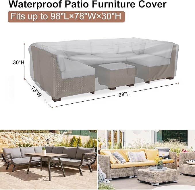 Patio Furniture Covers, Heavy Duty Outdoor Furniture Cover Waterproof, Sectional Sofa Set Covers Table and Chair Set Cover, 98"L×78"W×30"H