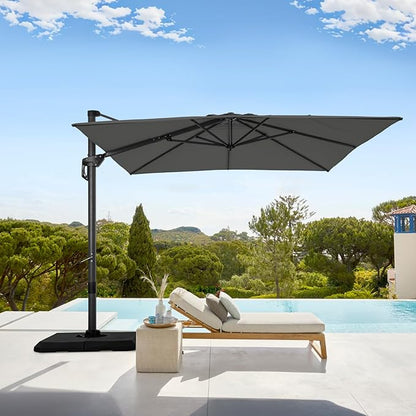GREEN PARTY 10x10 ft Cantilever Patio Umbrella, Rectangle Offset Outdoor Umbrellas with 360° Rotation, 5-Year-Non-Fading Hanging Pool Umbrella for Garden Deck Poolside - Grey