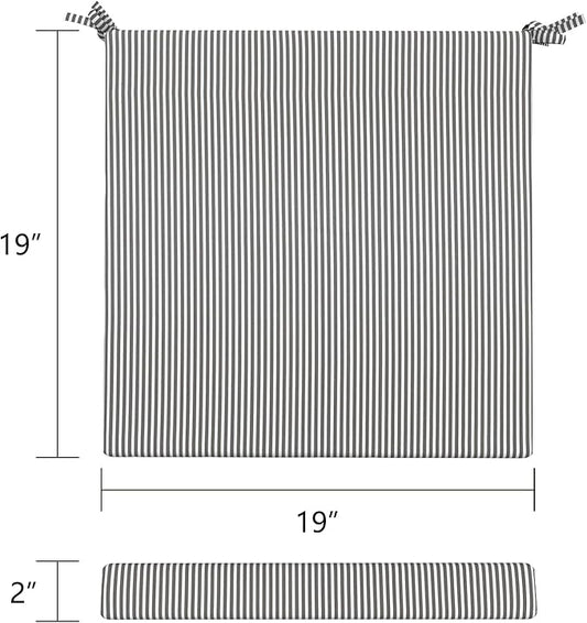 LVTXIII Outdoor Chair Cushions, Water Repellent Patio Furniture Cushions Outdoor Chair Pads with Ties for Dining Chairs and Garden Furniture, 19"x19"x2" Set of 2, Strip Grey