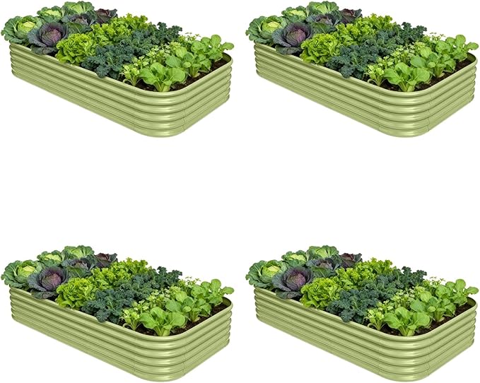 4-Pack Galvanized Raised Garden Bed 8x4x1.5 | 10x2x1.5 ft, 18" Tall Metal Planter Boxes Outdoor for Herb Vegetable, Modular Raised Flower Bed for Gardening with Zn-Al-Mg Coated - Moss Green