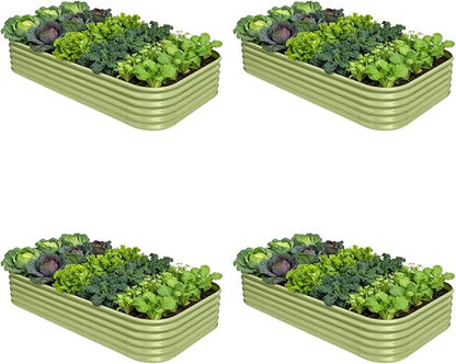 4-Pack Galvanized Raised Garden Bed 8x4x1.5 | 10x2x1.5 ft, 18" Tall Metal Planter Boxes Outdoor for Herb Vegetable, Modular Raised Flower Bed for Gardening with Zn-Al-Mg Coated - Moss Green