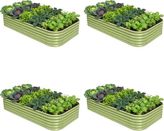 4-Pack Galvanized Raised Garden Bed 8x4x1.5 | 10x2x1.5 ft, 18" Tall Metal Planter Boxes Outdoor for Herb Vegetable, Modular Raised Flower Bed for Gardening with Zn-Al-Mg Coated - Moss Green