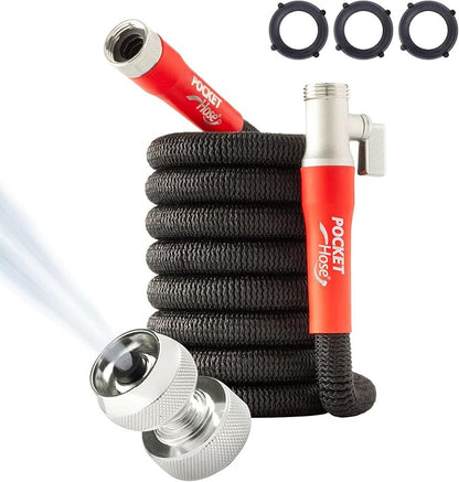 Pocket Hose 25 FT Silver Bullet 2.0 Expandable Garden Hose w/Turbo Shot Nozzle, AS SEEN ON TV, Lead-Free, Solid Aluminum Connectors, Easy On/Off Valve, Kink-Free, Leak-Proof