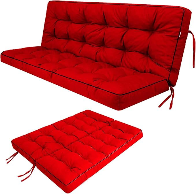 Swing Replacement Seat Cushions, 2-3 Seater Bench Cushions for Outdoor Furnitur with Backrest, Garden Recliner Seat Cushions Waterproof Sofa Pads (Red, 63x40in)