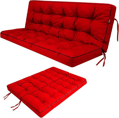 Swing Replacement Seat Cushions, 2-3 Seater Bench Cushions for Outdoor Furnitur with Backrest, Garden Recliner Seat Cushions Waterproof Sofa Pads (Red, 63x40in)