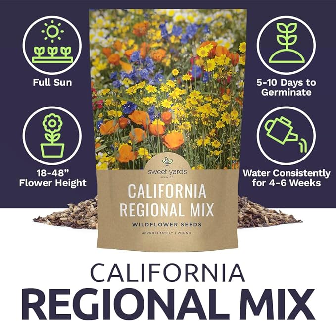 California Natives Mix - Bulk 1 Pound Bag - Over 120,000 Native Seeds - Open Pollinated and Non GMO
