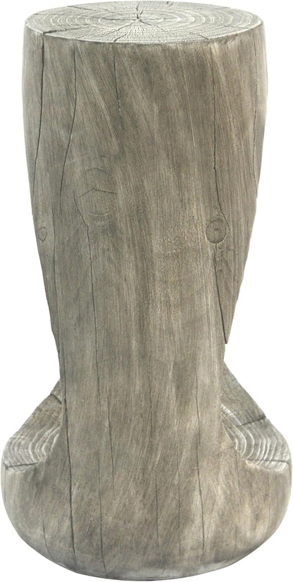 GDFStudio Outdoor Side Table, Lightweight Concrete Patio End Table, Hollow Decorative Garden Stool Accent Table with Wood-Like Texture,MGO Side Table for Balcony, Poolside, or Backyard,Gray