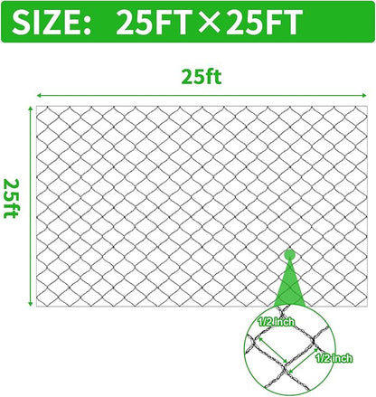 Bird Netting 25X25 FT, 1/2" Mesh, Strong Woven Garden Netting for Plants, Fruit Trees, Blueberry Bushes, Vegetables, Strawberry Protection, Against Bird, Deer, Squirres, Poultry, Small Animals