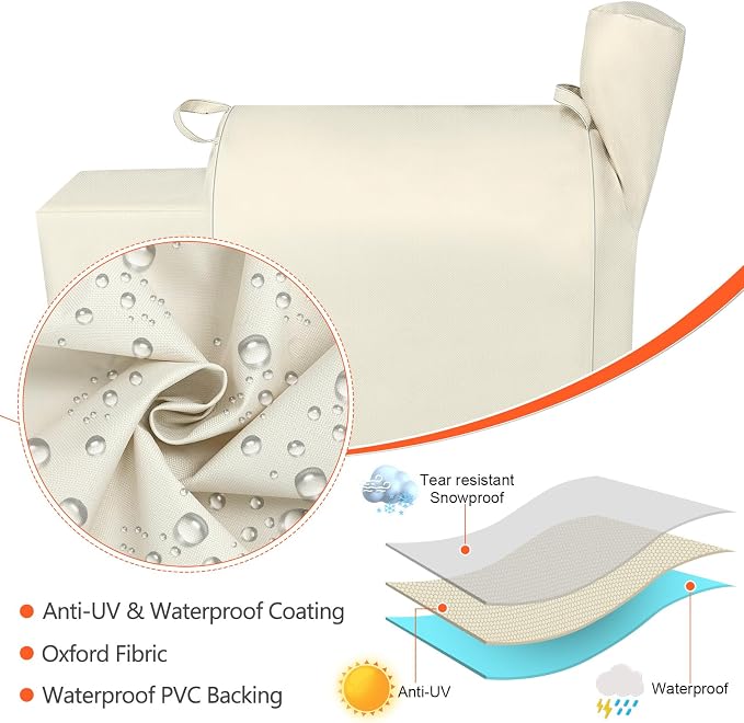 Grill Cover for Traeger Pro 22 & 575 Series - 600D Heavy Duty Waterproof Fade Resistant Traeger Pro 22 Cover with Elastic Drawstrings, Premium BBQ Cover for Z Grills 550B and More, Beige