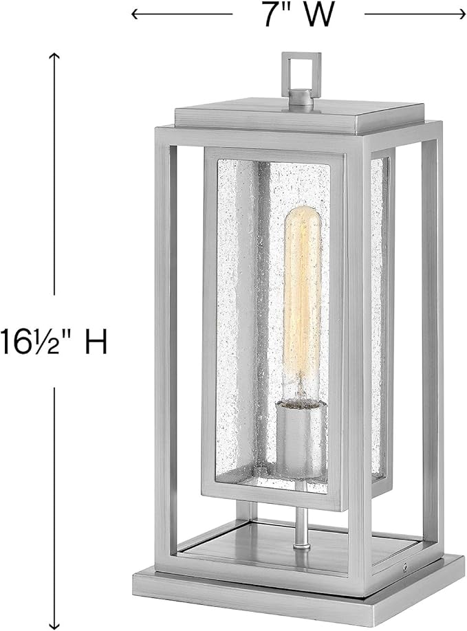 Hinkley Republic Medium Pier Mount Outdoor Lantern 12V - Coastal Elements, Estate Series, 1-Light, Clear Seedy Glass, Composite Material, LV Bulb Included - Satin Nickel Finish