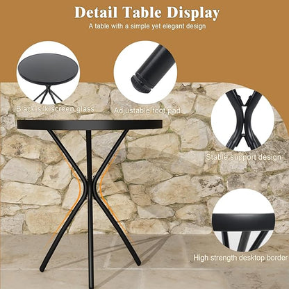 3 Piece Patio Bistro Set Folding Outdoor Dining Set for 2, Bistro Table and Chairs Set of 2 No Assembly Anti Rust Small Outdoor Bistro Sets for Lawn Backyard Balcony Poolside Deck (Black)