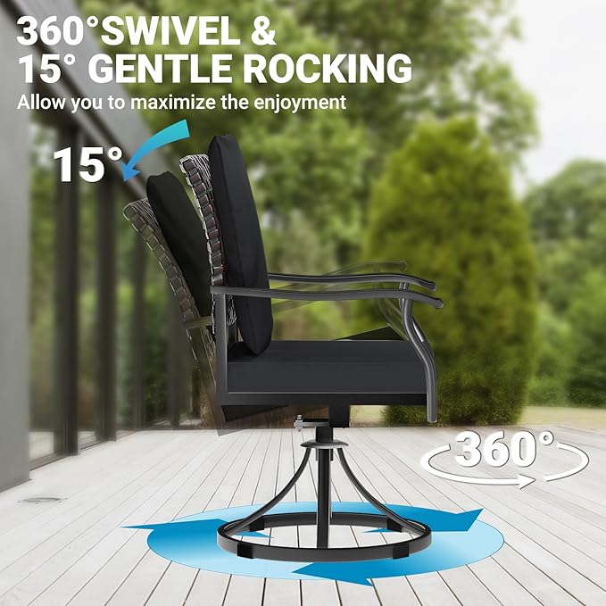 LEVELEVE 5 Piece Outdoor Patio Dining Set with 4 Swivel Dining Chairs & 1 Large Round Dining Table,Bistro Furniture Set for Lawn, Garden, Deck, Backyard and Porch