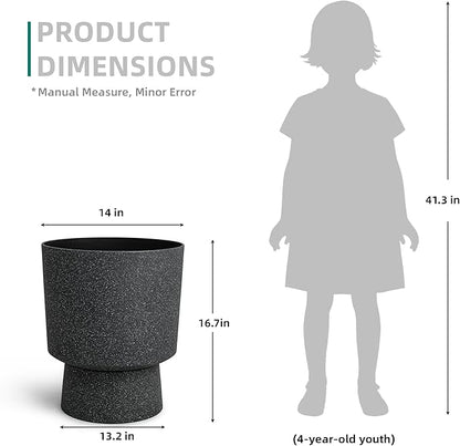 16.8" Large Planters Set of 2 Modern Pedestal Plant Pots with Drainage Hole, Durable Plastic Flower Pots w/Terrazzo Finish, Weather-Resistant for Garden Patio Balcony Home Outdoor Indoor Decor