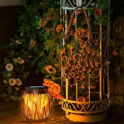 Solar Hanging Lantern Lights Outdoor Waterproof, 4 Pack Solar Flame Lantern with Hook, Metal Hanging Lanterns for Outside, Led Porch Lanterns for Patio Tree Camping Garden Decorative Lights