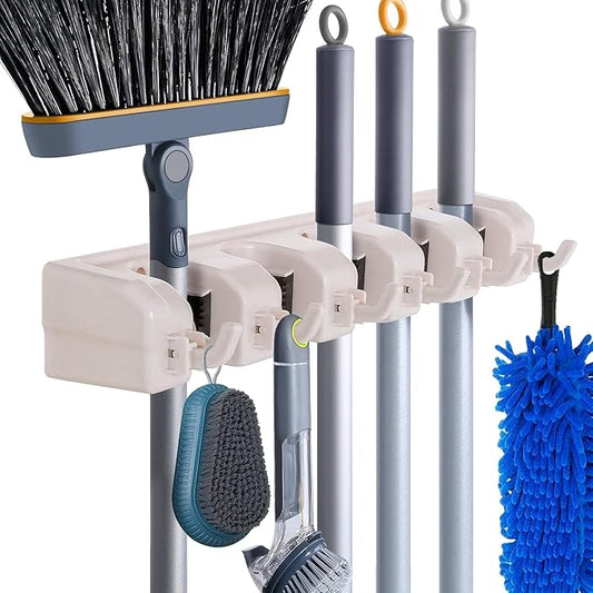 HYRIXDIRECT Broom Hanger Wall Mount Broom and Mop Organizer Wall Hanging Garden Tool Organizers Rack Garage Laundry Room Organizations and Storage with Hooks Heavy Duty