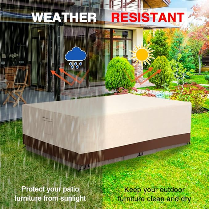 Tuyeho Patio Furniture Set Cover 88 x 58 x 28 inch, Durable Heavy Duty Oxford Fabric Outdoor Sectional Set Cover, Waterproof & Weather Resistant, for Your Outdoor Sectional Sofa Set (Beige & Brown)
