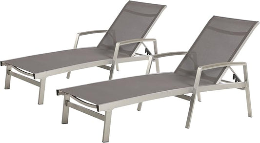 Christopher Knight Home Joy Outdoor Mesh and Aluminum Chaise Lounge (Set of 2), Gray