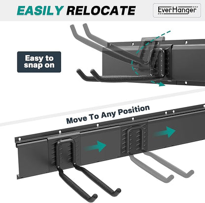 EVERHANGER Garage Tool Storage Organizer, Wall Mount Garden Tool Rack Organization, Heavy Duty Folding Chair Hangers with 12 Adjustable Hooks, Max Load 900lb, 96inch